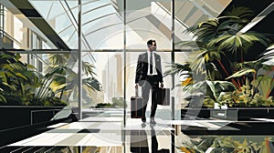 An abstract depiction of a person holding a briefcase, with a sense of accomplishment and achievem photo