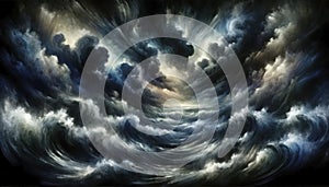Abstract depiction of stormy sea under dark skies, symbolizing emotional unrest photo