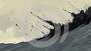 Abstract Ink Splash on Grey Waves Background