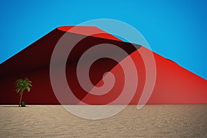 Abstract Desert with Red Dunes and Blue Sky. 3d Rendering