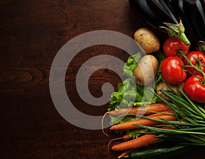 Abstract design background vegetables on wooden