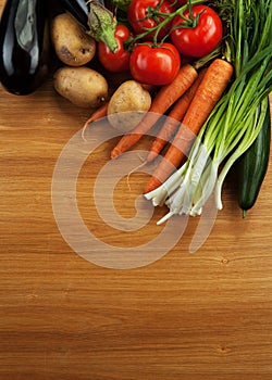 Abstract design background vegetables on wooden