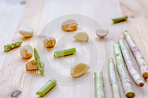 Abstract design background vegetables on a wooden background.