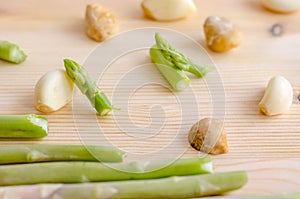 Abstract design background vegetables on wooden background.