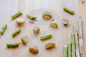 Abstract design background vegetables on a wooden background.