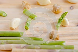 Abstract design background vegetables on a wooden background.