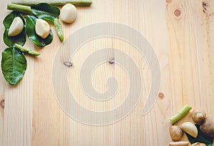 Abstract design background vegetables on a wooden background.