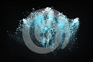 Abstract design of blue powder snow cloud explosion