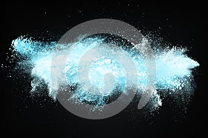 Abstract design of blue powder snow cloud explosion