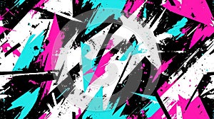 Abstract design with bold pink, blue, and black shapes creating a dynamic pattern suitable for modern graphic