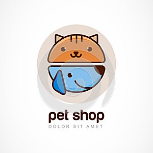 Abstract design concept for pet shop or veterinary. Dog and cat