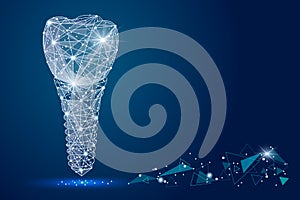 Abstract design dental implant Icon,isolated from low poly wireframe on the background of space . abstract polygona