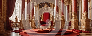 Abstract design of empty throne in palace hall
