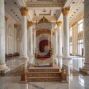 Abstract design of empty throne in palace hall
