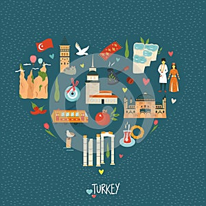 Abstract design with famous landmarks of Turkey