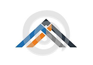 Abstract design features a stylized mountain shape formed by