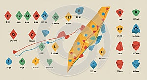 Abstract design featuring an array of colored geometric shapes