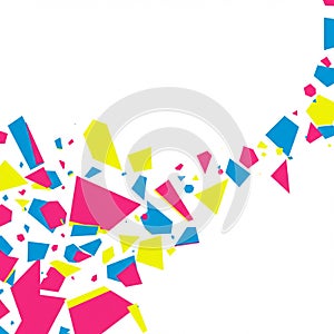 Abstract design featuring an array of irregular geometric shapes in cyan, magenta,