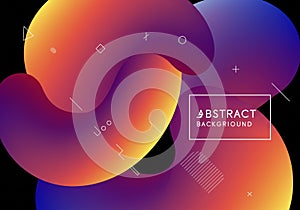 Abstract design featuring a fluid, gradient shape in vibrant purples, oranges, and