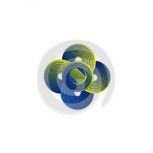 Abstract design featuring four overlapping, concentric circles with gradient rings in