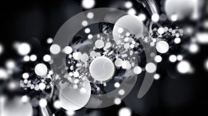 Abstract design featuring luminous spheres and glowing orbs on a dark background.