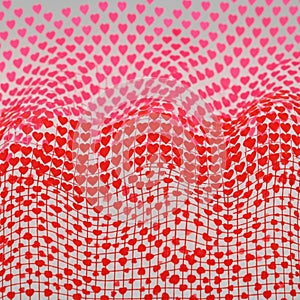 Abstract design featuring an optical illusion of red hearts arranged in a grid pattern.