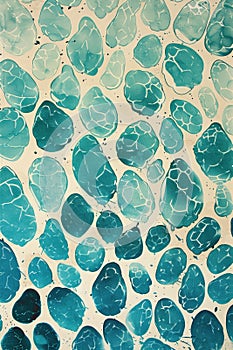 Organic Abstract Raindrop Forms in Teal and Blue on Cream Textured Background
