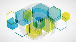 An abstract design featuring overlapping hexagonal shapes in