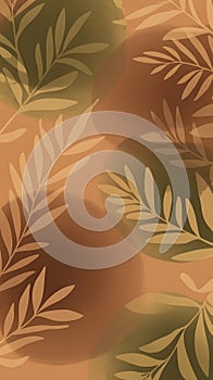 Abstract design featuring overlapping leaf patterns in earthy tones of brown and green