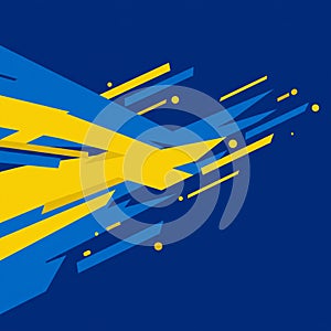 Abstract design featuring sharp, angular shapes in bright yellow and blue on a dark