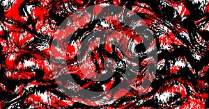 abstract design featuring splattered black and red paint on a white background