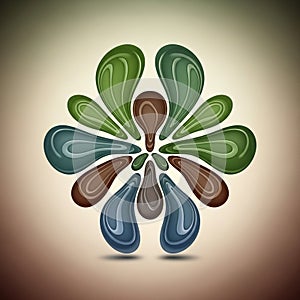 Abstract design featuring a symmetrical pattern of teardrop-shaped elements