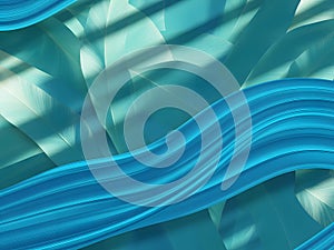Abstract design featuring wavy, overlapping teal and turquoise forms