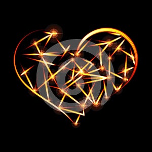 Abstract design-fiery heart shape on black background.