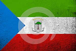 The Republic of Equatorial Guinea National flag with coat of arms. Grunge background photo
