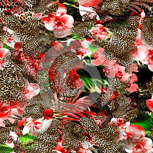 Abstract Design Floral and Leaves with Leopard Ready for Textile Prints.