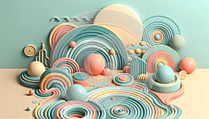 3D Abstract Design with Flowing Pastel Layers and Circular Elements photo