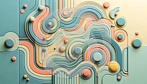 3D Abstract Design with Flowing Pastel Layers and Circular Elements photo