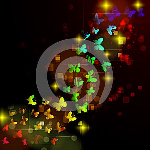Abstract design with glowing nocturnal butterflies