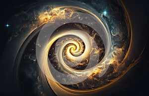 Abstract design of golden ratio. Golden spiral on space background