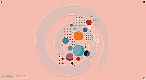 Abstract design on a light pink background featuring variously sized and colored photo
