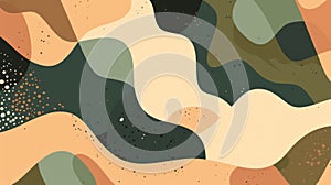 An abstract design merges curvilinear forms and a sprinkling of dots, set against a warm-toned backdrop evoking a photo