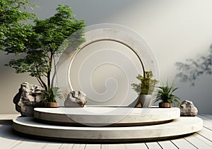 Abstract design of modern podium with empty concret. round concrete podium floor. Pedestal for display,Platform for design,Blank