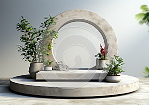 Abstract design of modern podium with empty concret. round concrete podium floor. Pedestal for display,Platform for design,Blank