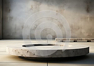 Abstract design of modern podium with empty concret. round concrete podium floor. Pedestal for display,Platform for design,Blank