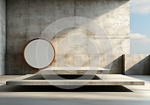 Abstract design of modern podium with empty concret. round concrete podium floor. Pedestal for display,Platform for design,Blank