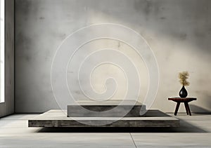 Abstract design of modern podium with empty concret. round concrete podium floor. Pedestal for display,Platform for design,Blank