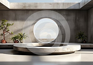 Abstract design of modern podium with empty concret. round concrete podium floor. Pedestal for display,Platform for design,Blank