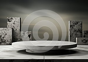 Abstract design of modern podium with empty concret. round concrete podium floor. Pedestal for display,Platform for design,Blank