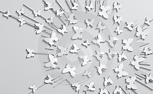 Abstract design with paper butterfly on the background of explosion form.